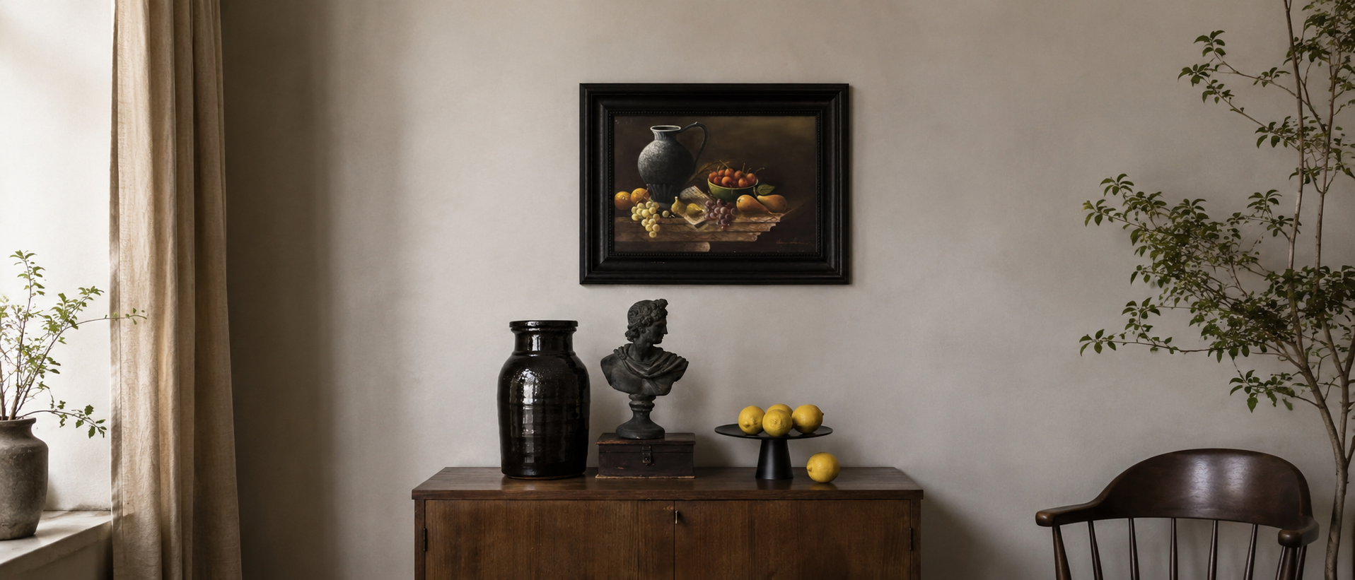 Decorative objects arranged within a refined everyday interior