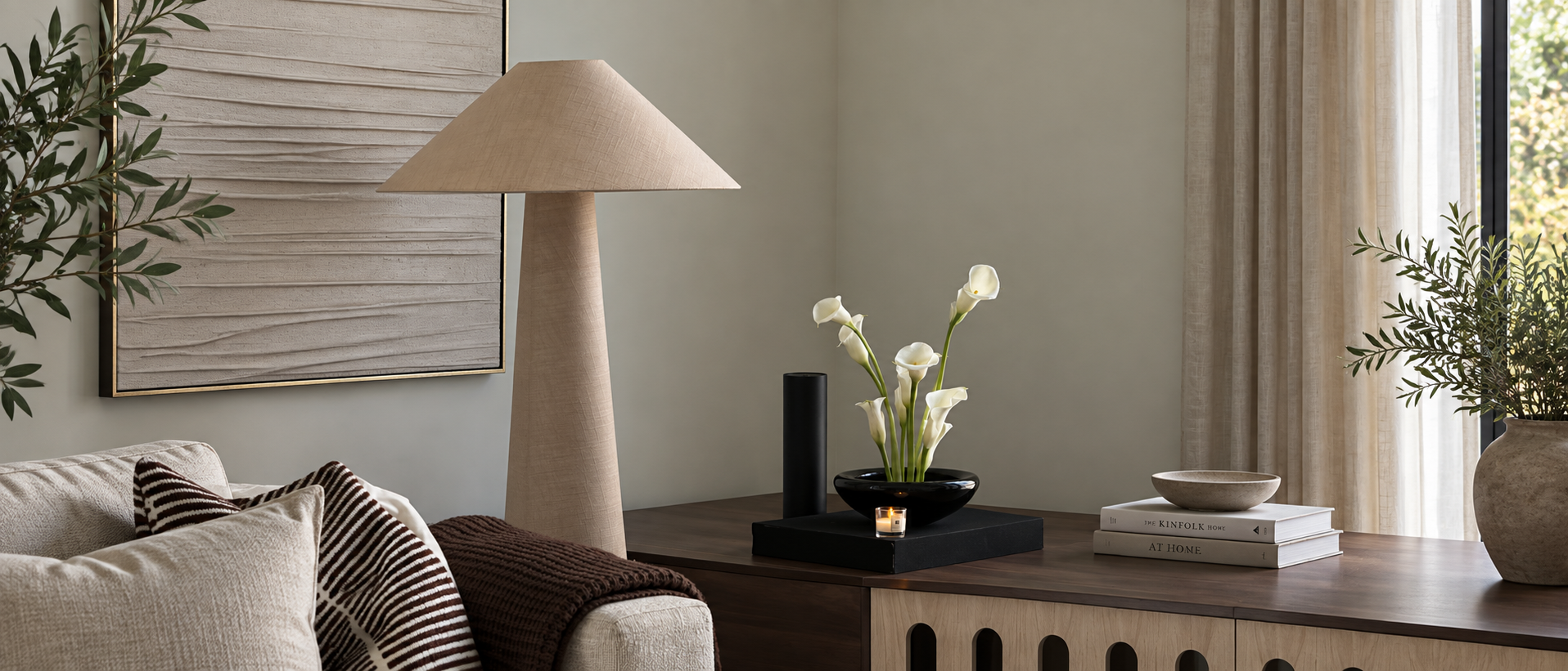 Thoughtfully styled decorative accents in a calm interior