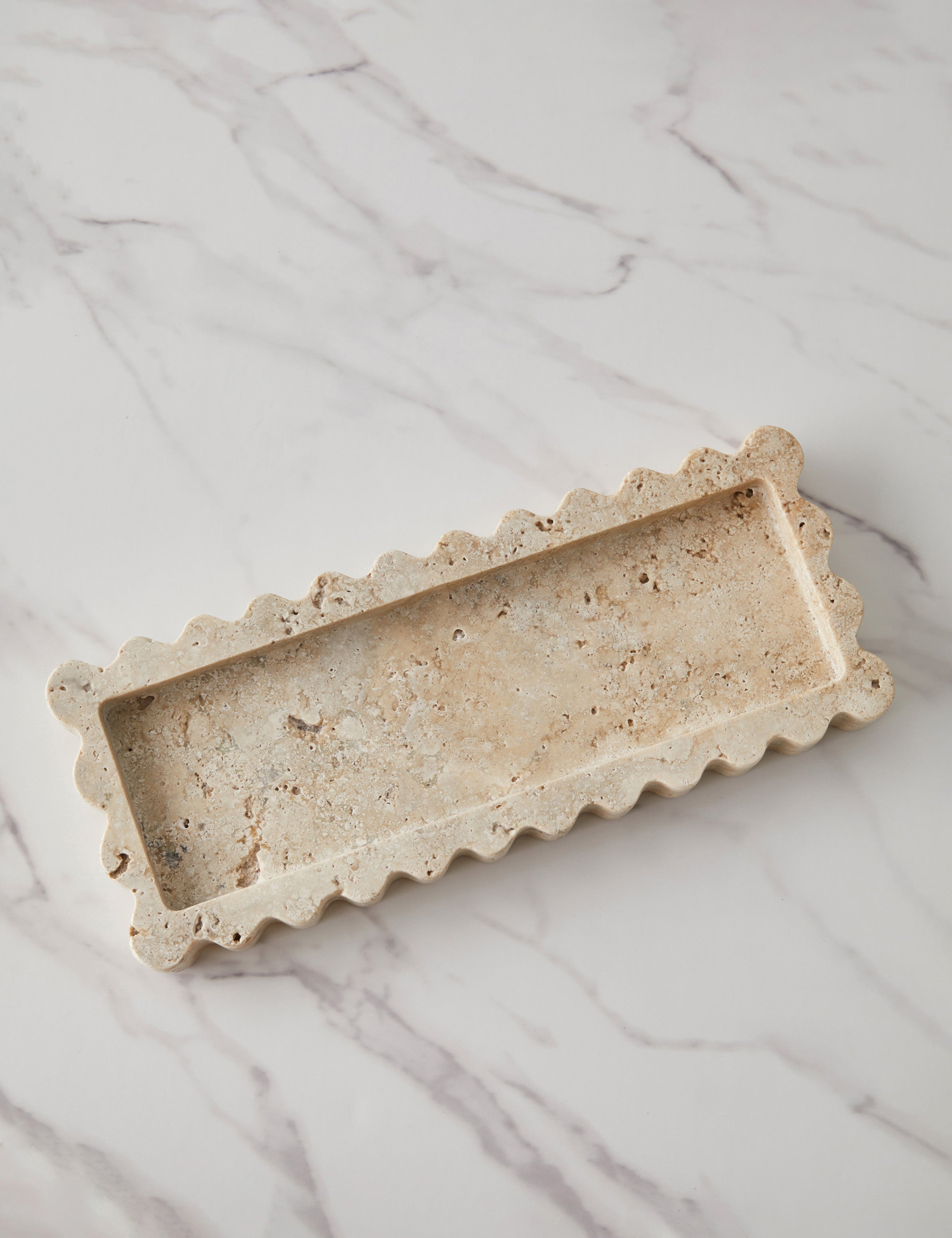 Sculptural Scalloped Stone Tray - CherryGoldMarble - Image 2