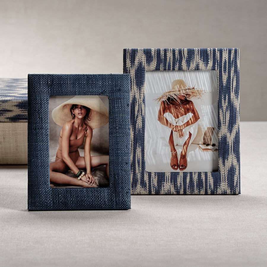 Navy Blue and Ikat Natural Raffia Photo Frame - Image 2